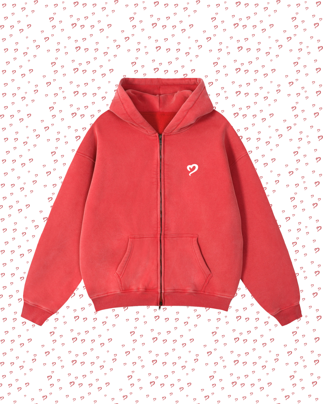 Washed Red Zip Hoodie