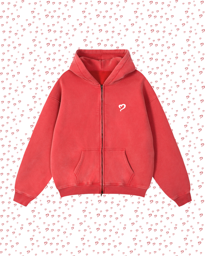 Washed Red Zip Hoodie