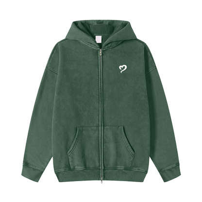 Washed Green Zip Hoodie
