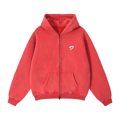 Washed Red Zip Hoodie